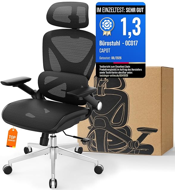 Chaise de bureau ergonomique CAPOT avec soutien lombaire réglable et têtière
